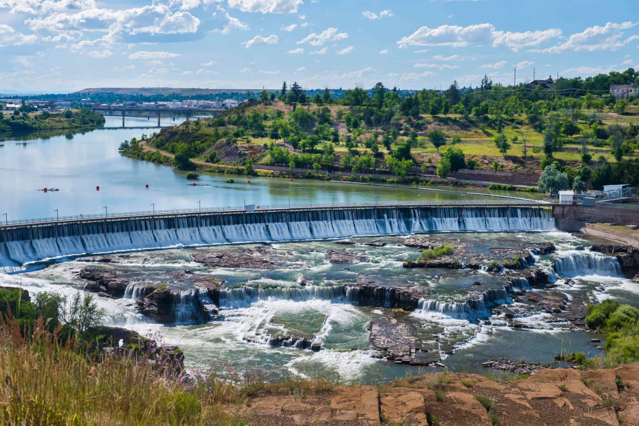 One of a series of 5 waterfalls that cascade over hydroelectric dams along the upper Missouri River in Great Falls, Montana.
